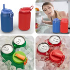 Tapas reutilizables para latas con pajita en refrigerador y sobre hielo, ideal para bebidas.